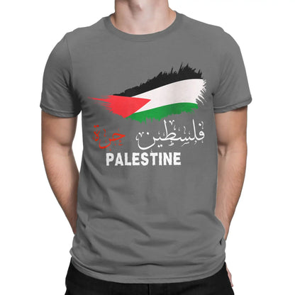 Vintage Gaza in Arabic Palestine Flag T-Shirt for Men Round Collar Pure Cotton T Shirts  Short Sleeve Tee Shirt 6XL Clothes