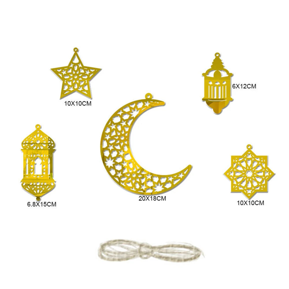 Eid Mubarak Hanging Decoration Acrylic Ramadan Moon Star Lantern Pendant Eid Mubarak Decoration 2026 Eid Party Ornament for Home