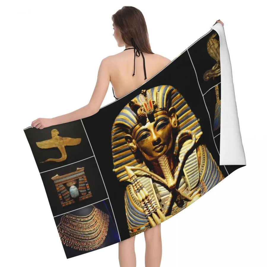 Tutankhamun Hieroglyphic Beach Towel – Quick-Dry Egyptian Pharaoh Bath Towel