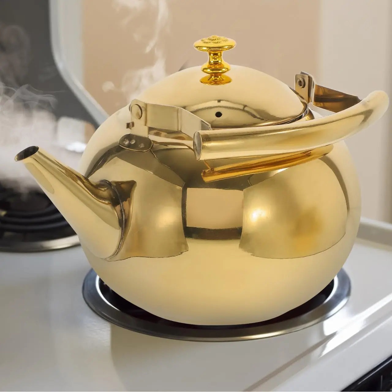 Stove Top Whistling Tea Kettle Stainless Steel Teapot Teakettle for Stove Top Infusers Included Gold 2L