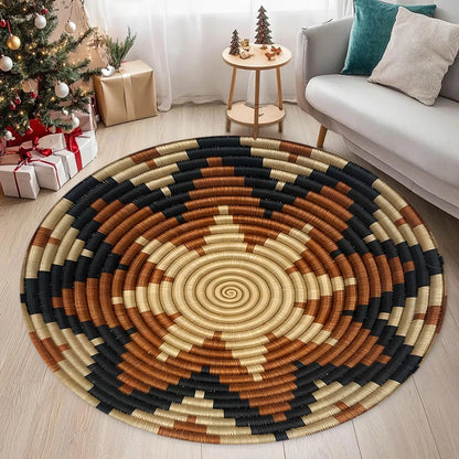 Moroccan Style Circular Carpet Visual 3D Woven Pattern Printed Carpet Anti Slip Entrance Door Mat Living Room Bedroom Rug