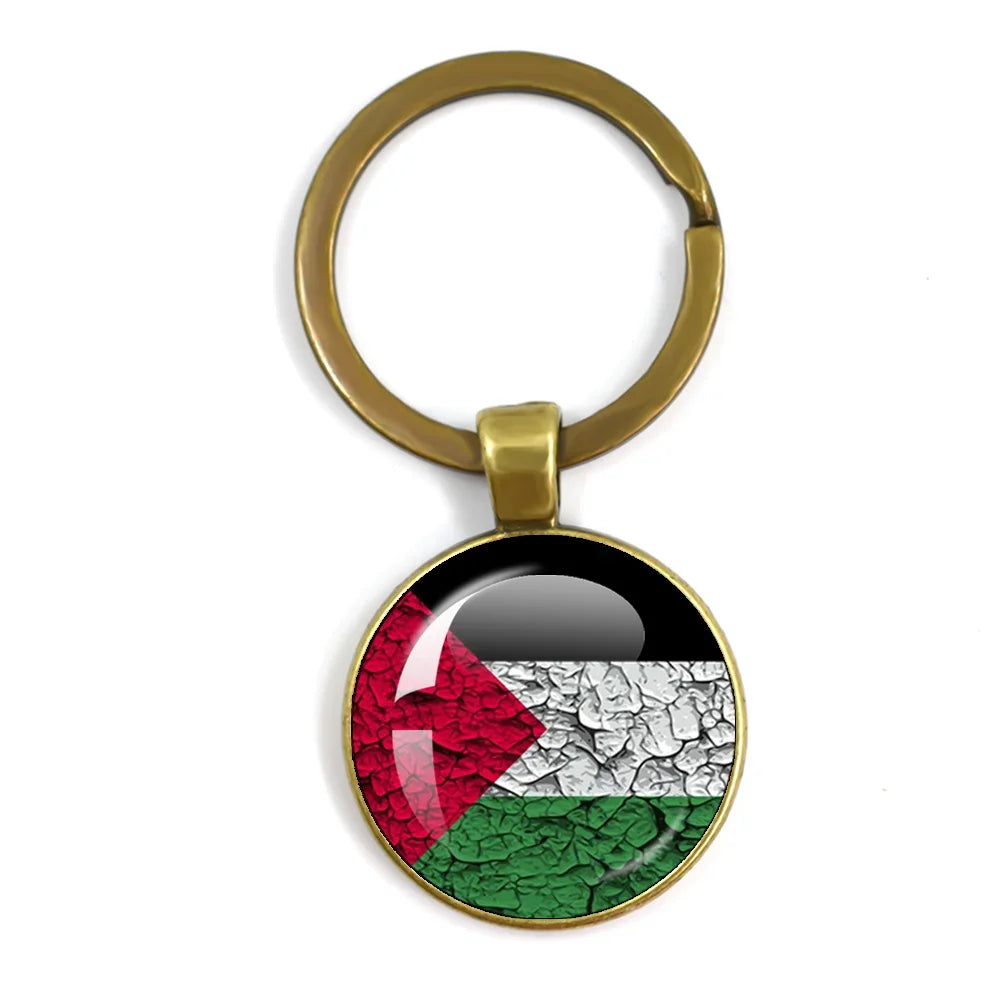 Personalized Art Patterns  Palestine Nation Flag Emblem 25mm Glass Cabohcon Keychain Key Rings for Women Men Jewelry Gift