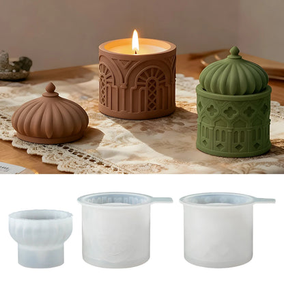 S0242 Novidades Islamic Style Storage Jar Resina Molde Jewelry Trinket Container Vase Box Candle Pot Mold with Lid for DIY Craft