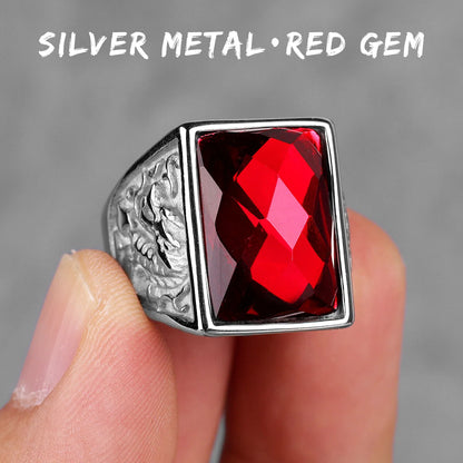 Stainless Steel Mens Rings Gold Silver Color Red Blue Rhinestone Simple Luxury for Male Boy Jewelry Creativity Gift Wholesale