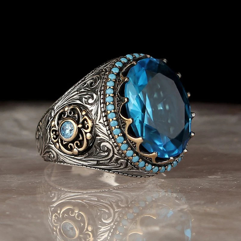 Turkish Men's Ring Vintage Black Zircon Fashion Punk Wind Islamic Religious Muslim Jewelry