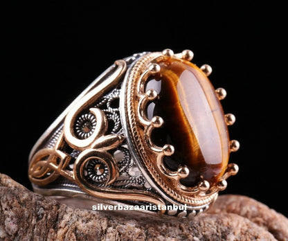 Turkish Men's Ring Vintage Black Zircon Fashion Punk Wind Islamic Religious Muslim Jewelry