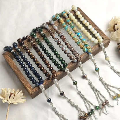 33 Beads Tiger Eye Stone Bracelet Round Small Beads Transparent Acrylic Prayer Beads Handmade With Tassels Islamic Tasbih