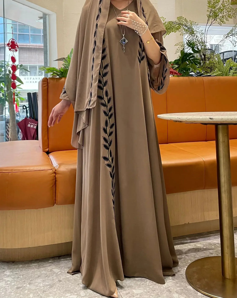 The Eid Set – 2-Piece Embroidered Abaya with Scarf for the Muslim Woman