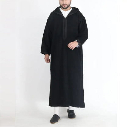 New Muslim Jubba Thobe Clothes Men Hoodie Ramadan Spring Autumn Abaya Dubai Turkey Islamic Clothing Male Casual Loose Red Stripe