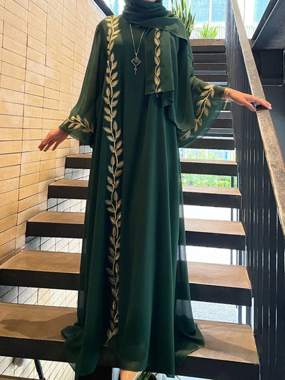 The Eid Set – 2-Piece Embroidered Abaya with Scarf for the Muslim Woman