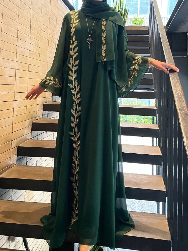 The Eid Set – 2-Piece Embroidered Abaya with Scarf for the Muslim Woman