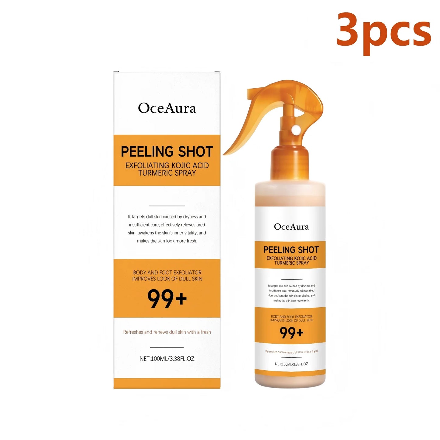 OceAura Peel Shot Kojic Acid Turmeric Spray Dead Skin Remover Smooth Body Exfoliant Improve Dullness Refreshing Hydrating Spray
