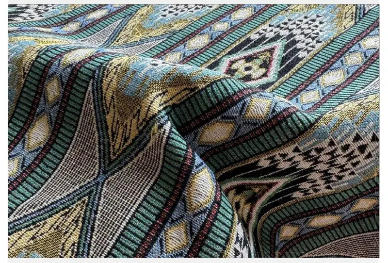 The Nomad's Loom – Ethnic Green Jacquard Woven Fabric (140x100cm)