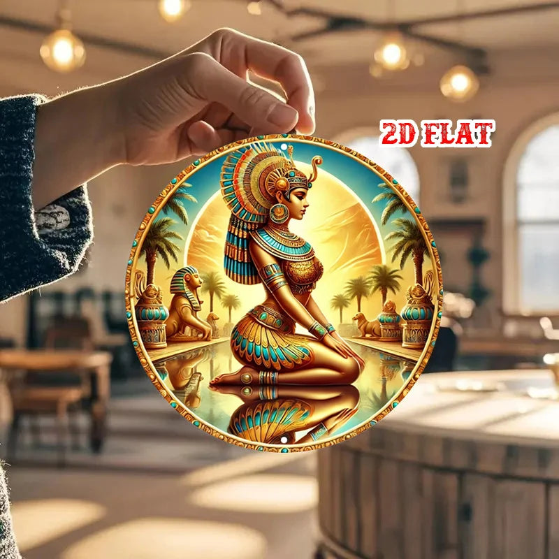 Vintage Egyptian Landscape Tin Sign – Cleopatra, Sphinx & Pyramid Metal Wall Art