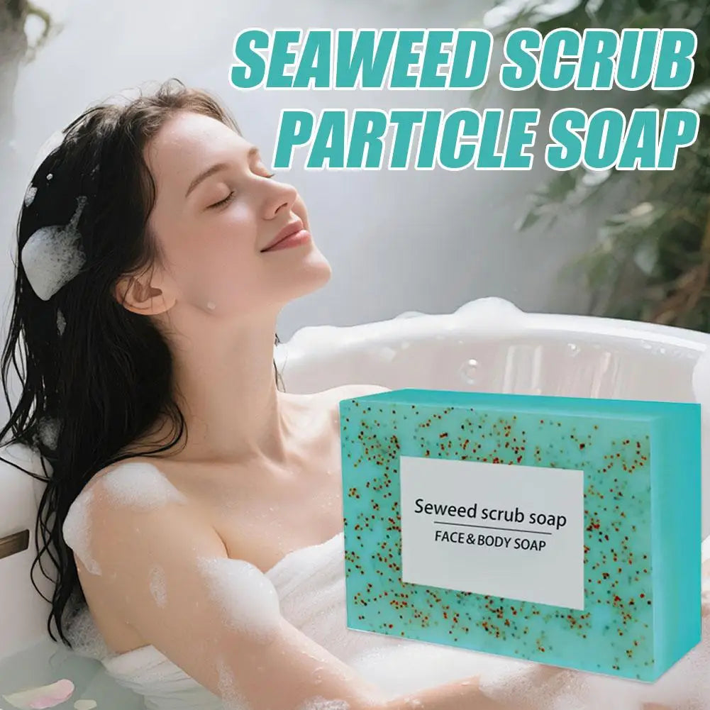 1/2PCS 100G Seaweed scrub particle soap is rich in vitamin E. It contains olive oil, which gently cleanses the face, moisturizes