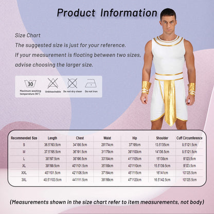 Pharaoh & Spartan Robe Costume – Men's Egyptian God Cosplay with Cuffs
