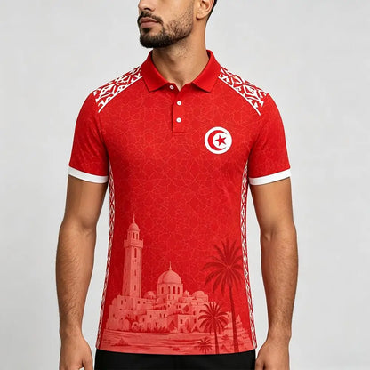 Tunisia Flag & Cityscape Polo – Unisex Breathable Short Sleeve Top