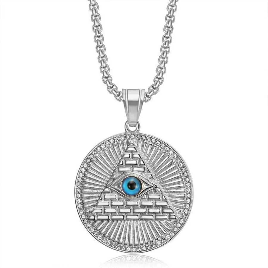 Iced Out Egyptian Ankh & Eagle Pendant – Stainless Steel Pharaoh Necklace for Men & Women
