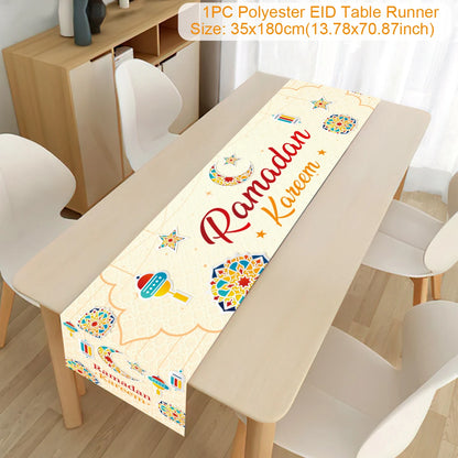 EID Mubarak Decoration Table Runner Ramadan Decor 2024 For Home Tablecloth Ramadan Kareem Islamic Muslim Party Eid Al-Fitr Gifts