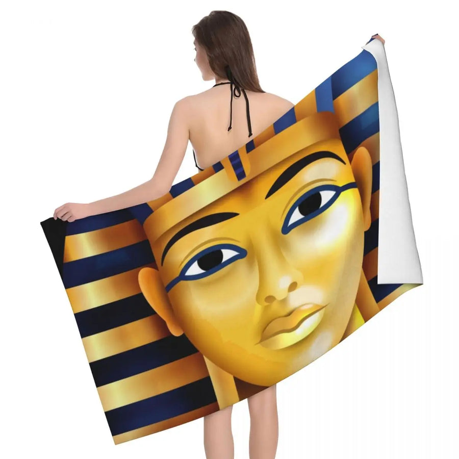 Tutankhamun Hieroglyphic Beach Towel – Quick-Dry Egyptian Pharaoh Bath Towel