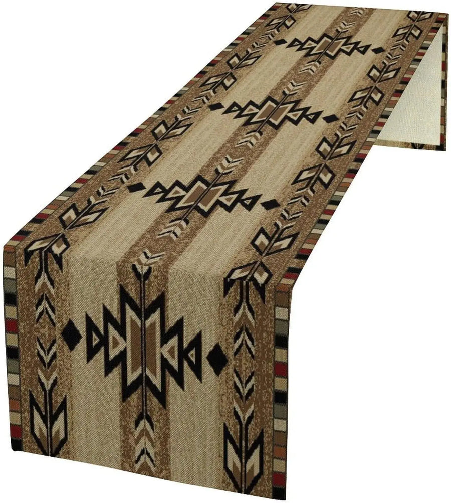 The Aztec Linen – Boho Abstract Geometric Table Runner