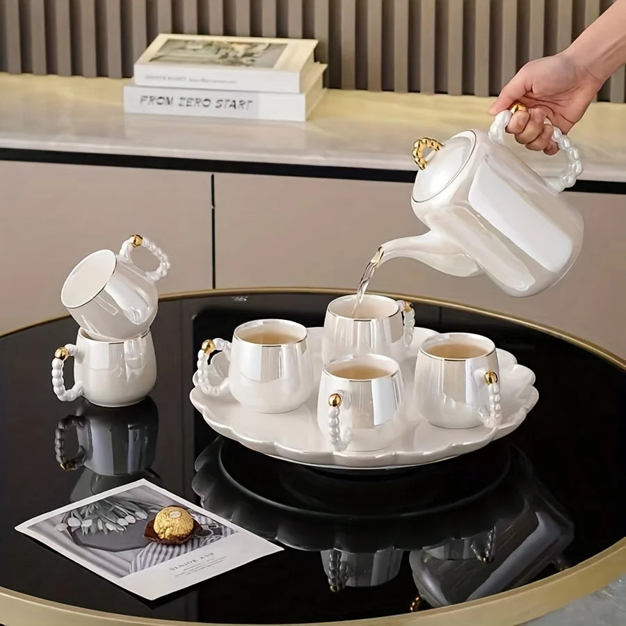 Pearl White Porcelain Tea Set – Teapot, Sugar & Milk Jug, 1/6/8 Pieces