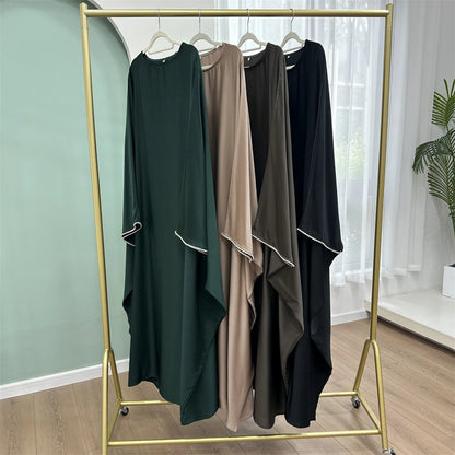 Eid Muslim Kaftan Satin Batwing Abaya Dubai Luxury Arabic African Dresses Abayas For Women Caftan Marocain Robe Femme Musulmane