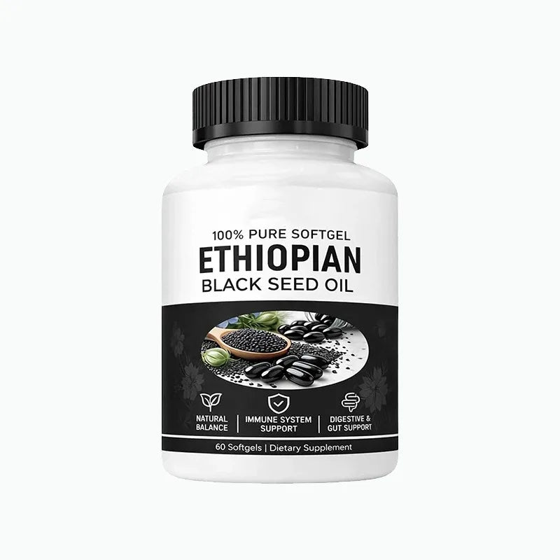 Ethiopian Black Seed Oil, Purely Nutrient Ethiopian BlackSeed Oil Capsules with Thymoquinone, Organic Cold-Pressed, 60 Softgels