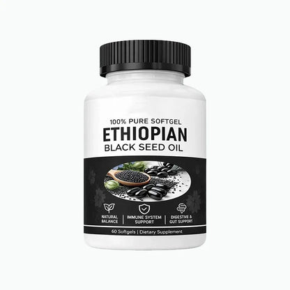 Ethiopian Black Seed Oil, Purely Nutrient Ethiopian BlackSeed Oil Capsules with Thymoquinone, Organic Cold-Pressed, 60 Softgels