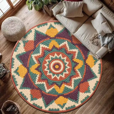 The Sacred Mandala – Handwoven Bohemian Round Area Rug