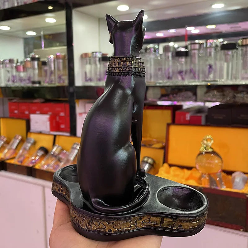 Anubis Cat Crystal Ball Stand – Egyptian Resin Statue for Sphere Display & Home Decor