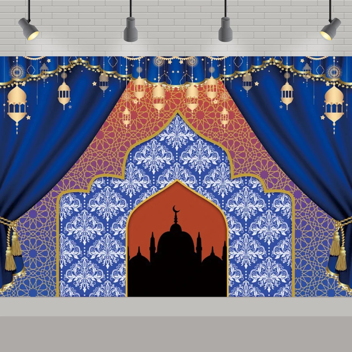 Arabic Aladdin Muslim Gold Mosque Background Fabric Princess Birthday Party Gift Photography Prop Decoration Banner Girl Poster