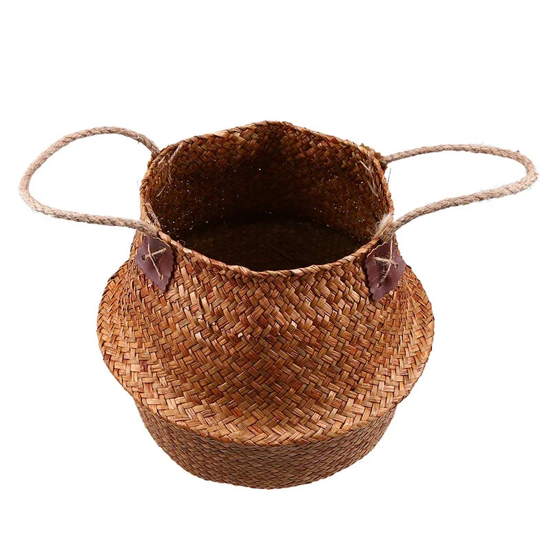 WHISM Handmade Seagrass Storage Basket Flower Pot Rattan Container Toys Organizer Holder Laundry Basket Home Decor Dropshipping
