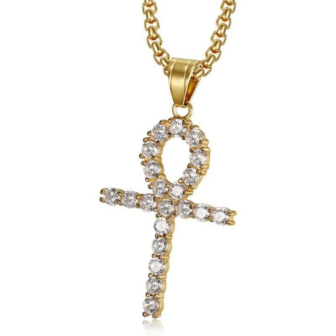 Gold Ankh Cross Pendant – Stainless Steel Key of Life Necklace for Men & Women