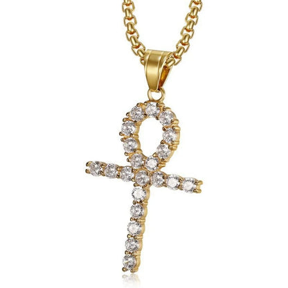 Gold Ankh Cross Pendant – Stainless Steel Key of Life Necklace for Men & Women