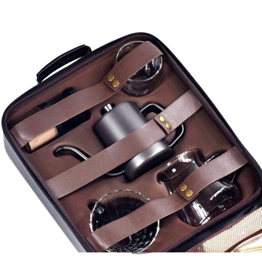 The Luxe Brew – Coffee Gift Box Set with Grinder & Glass Drip Filter