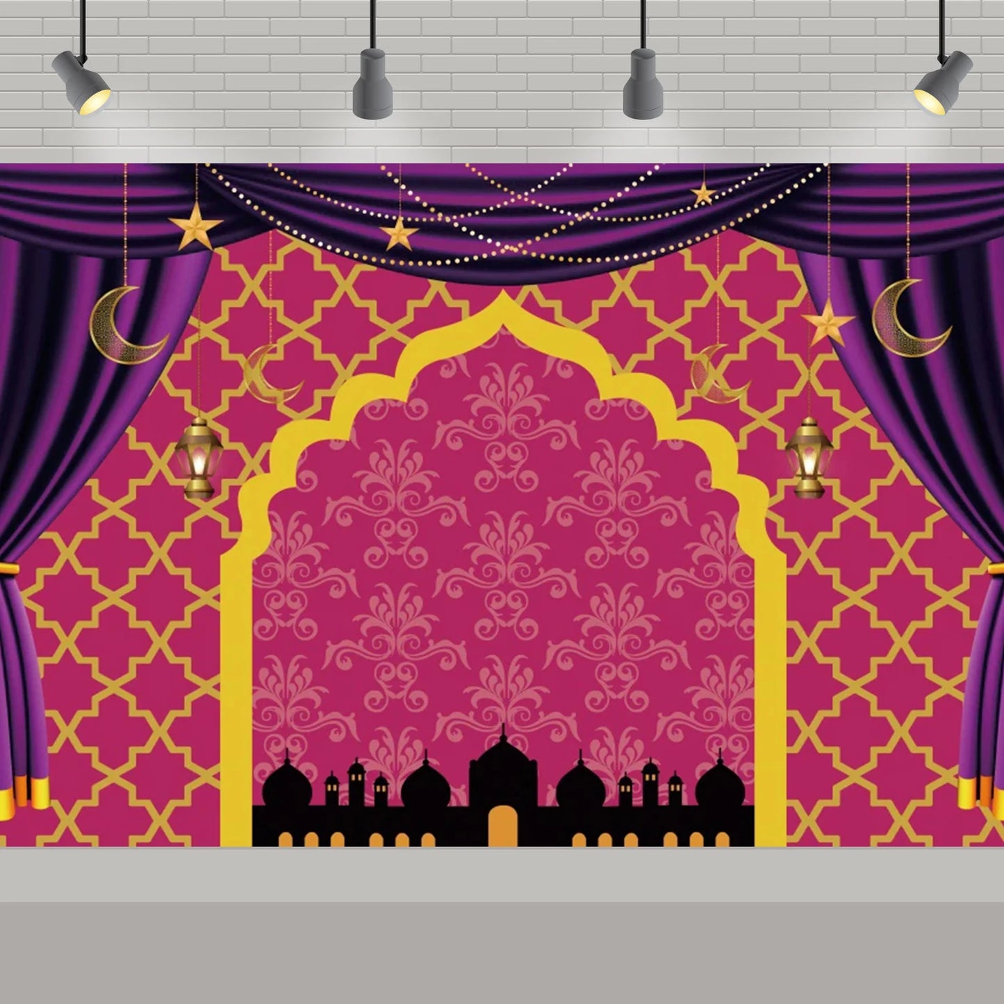 Arabic Aladdin Muslim Gold Mosque Background Fabric Princess Birthday Party Gift Photography Prop Decoration Banner Girl Poster