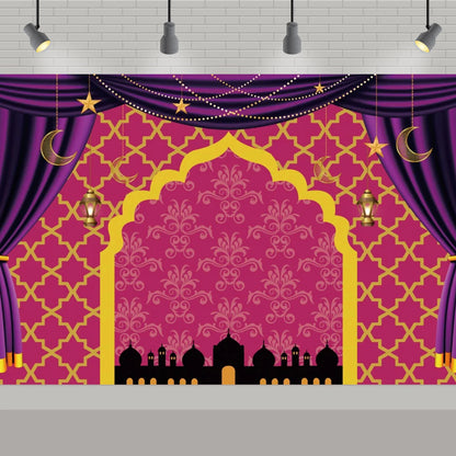 Arabic Aladdin Muslim Gold Mosque Background Fabric Princess Birthday Party Gift Photography Prop Decoration Banner Girl Poster