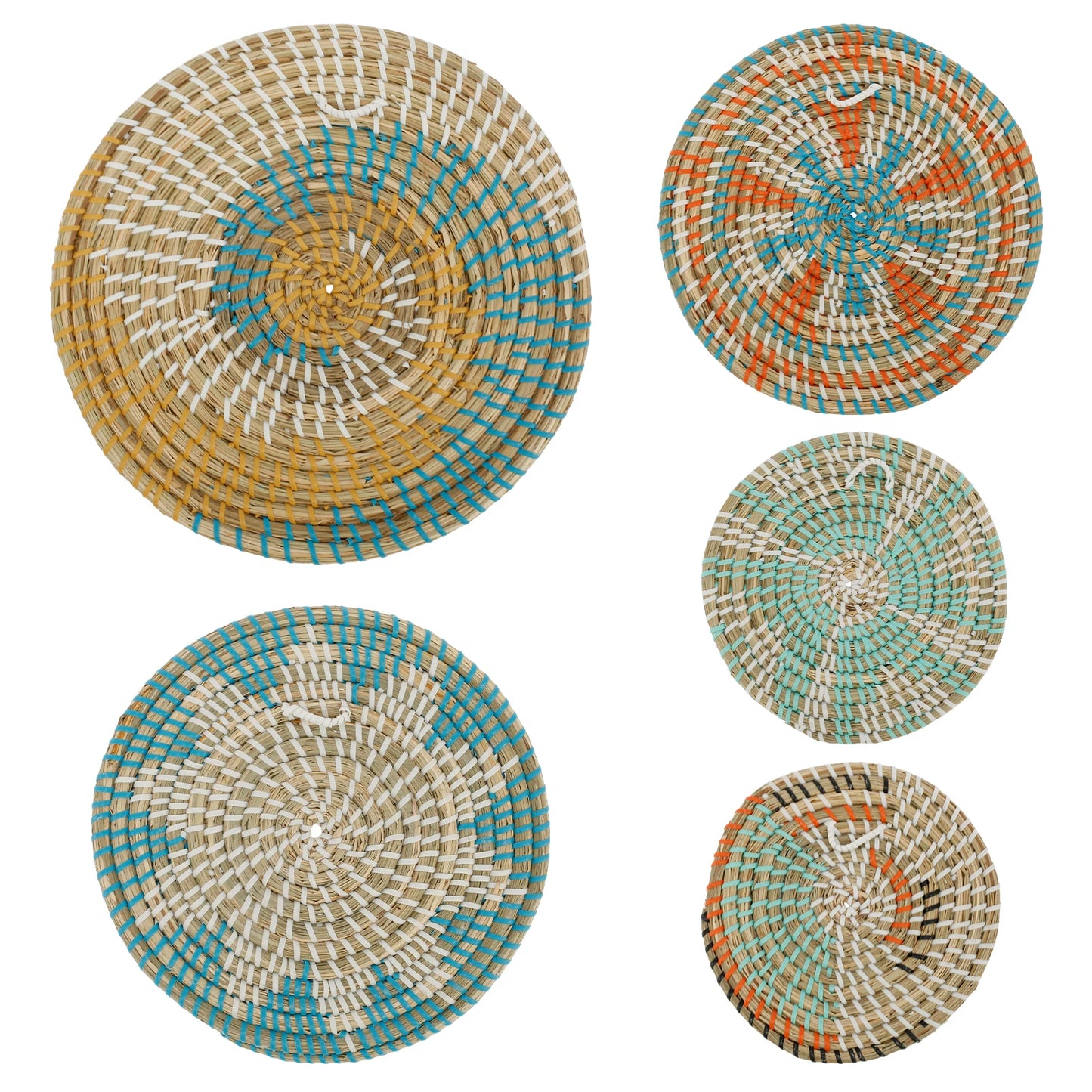 5/7Pcs Hanging Wall Basket Decor Boho Home Decorations Rattan Wall Decor Woven Rattan Seagrass Wall Decor Art Wall Hanging