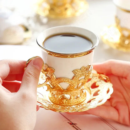 Golden Border Turkish Coffee Cups – Ceramic Cup & Saucer Set, Classic Afternoon Tea