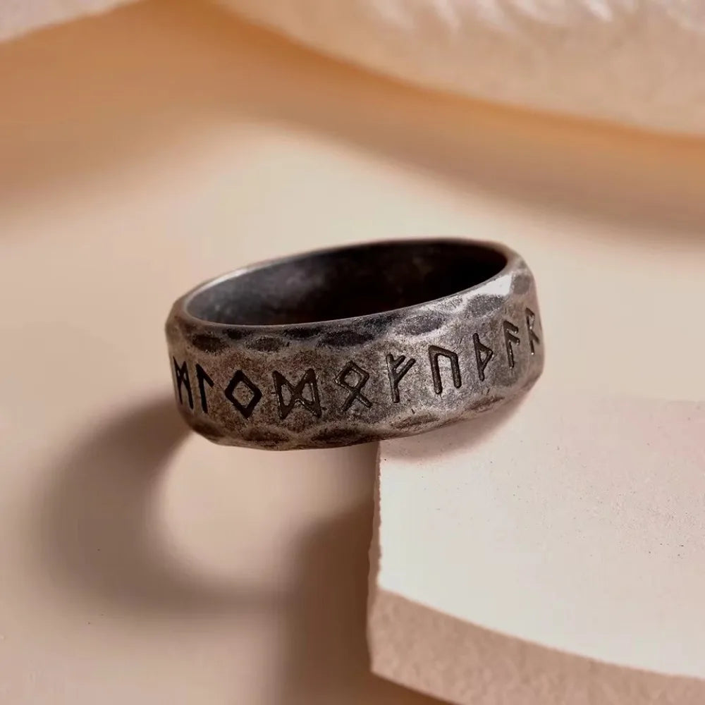 Punk Vintage Viking Runes Stainless Steel Rings Gothic Retro Men's Jewelry Fashion Norse Mythology Steel Ring For Gift Wholesale