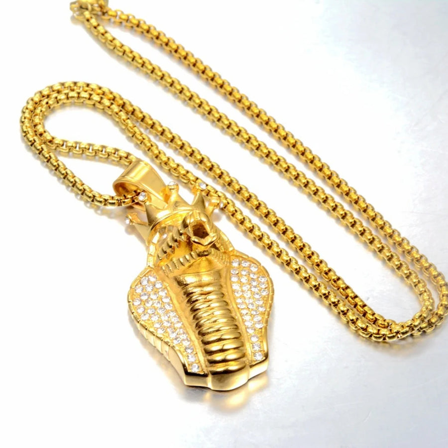 Iced Out Egyptian Ankh & Eagle Pendant – Stainless Steel Pharaoh Necklace for Men & Women