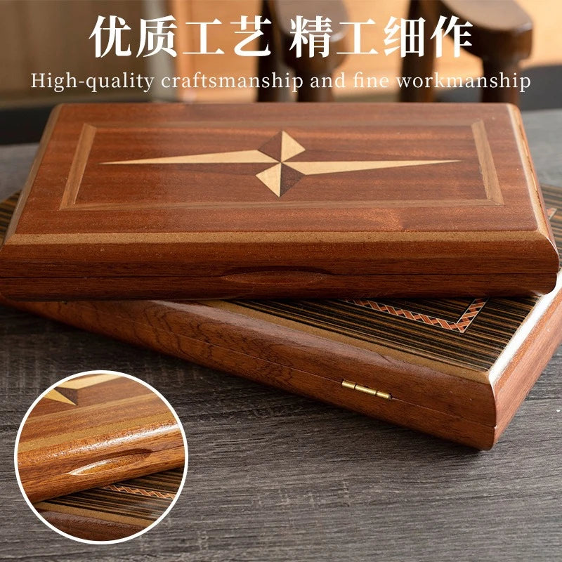 Solid Wood Backgammon Set - Educational Tabletop Board Game for Family Entertainment & Leisure
