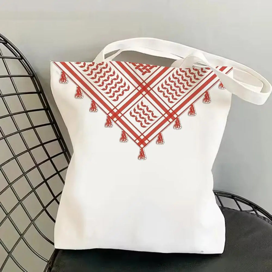 The Keffiyeh Luxe – Double-Sided Checkered Canvas Shoulder Tote