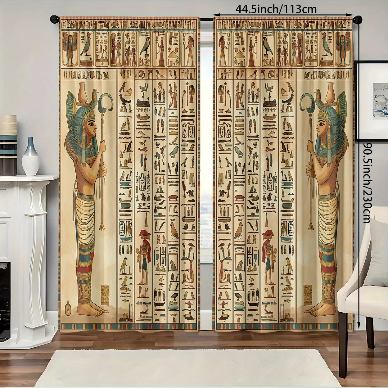 Egyptian Hieroglyphic Curtains – Ancient Gods & Pharaoh Window Drapes for Home Decor