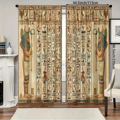 Egyptian Hieroglyphic Curtains – Ancient Gods & Pharaoh Window Drapes for Home Decor