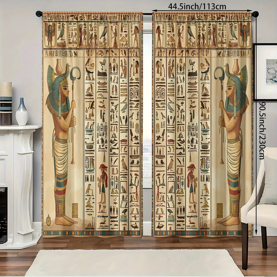 Egyptian Hieroglyphic Curtains – Ancient Gods & Pharaoh Window Drapes for Home Decor