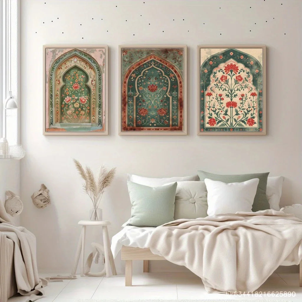 3-Piece Wreath Archway Muslim Canvas Print Eid Home Frameless Decorative Art Home Bar & Living Room Decor