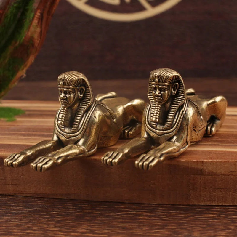 Retro Brass Sphinx Figurine – Small Egyptian Guardian Statue for Desktop & Home Decor