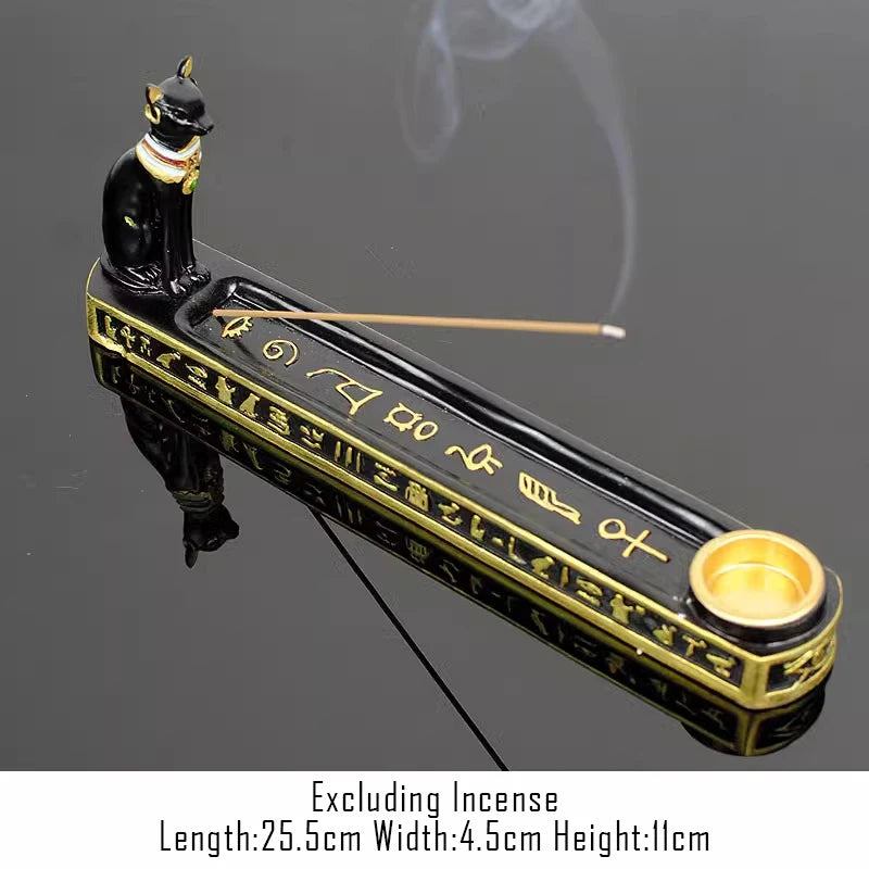 Egyptian Deity Incense Holder Set – Anubis, Bastet & Queen Resin Candle Statues